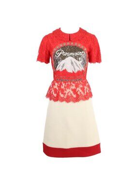 Gucci Paramount Sequin Logo Lace Bicolor Dress 36